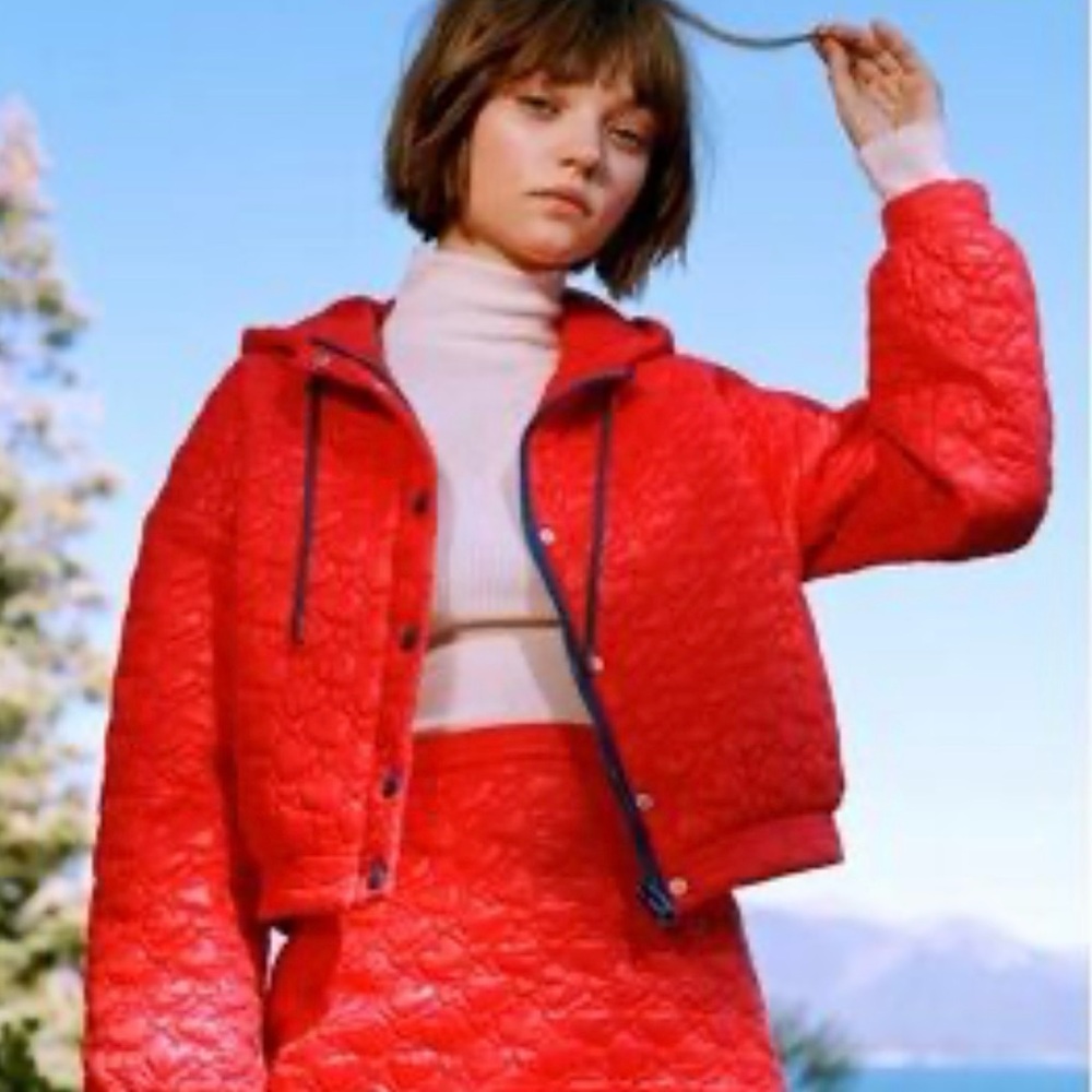 Urban Outfitters Red Quilted Bomber Jacket